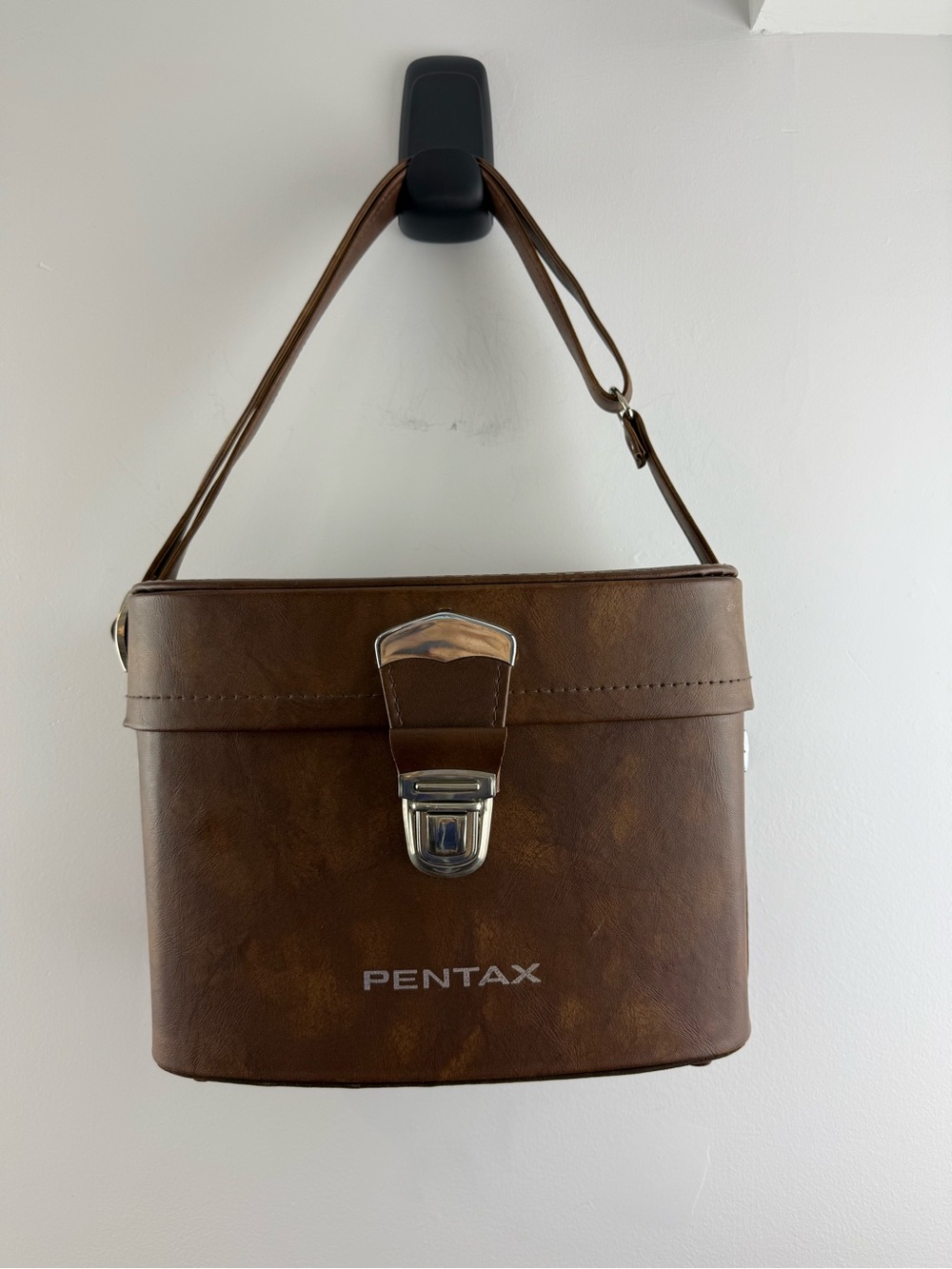 Vintage Pentax Hard SLR Camera Case Brown Faux Leather Box Bag
